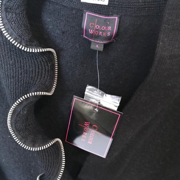 Colour Works NEW Wool Zip Ruffle Sweater Jacket Preppy Cardigan Purple Y2K Top L - Picture 5 of 13